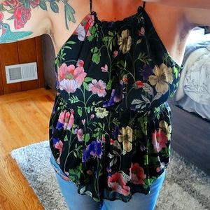Express floral print peplum halter top, with keyhole back.